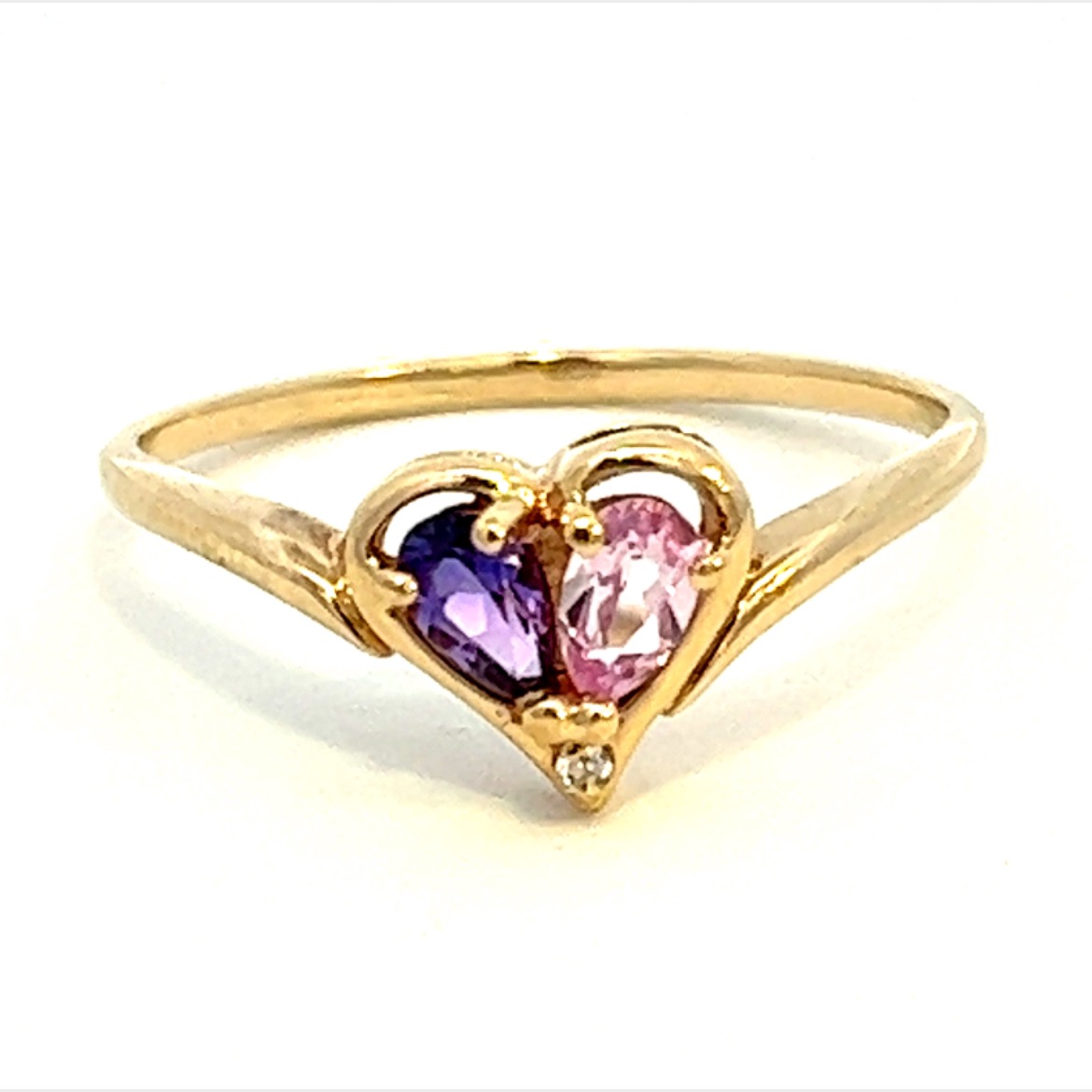 Tues Nov 8 – 10K Yellow Gold Heart Ring with Purple Stones – $129