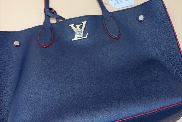 Handbag: Louis Vuitton Model Lockme Go Tote, Serial Number , Blue, Handbag, 17"WX12"HX6"D